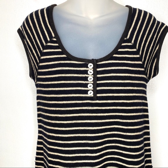FREE PEOPLE Black Ivory Striped Wool Dress Size S - Picture 2 of 7